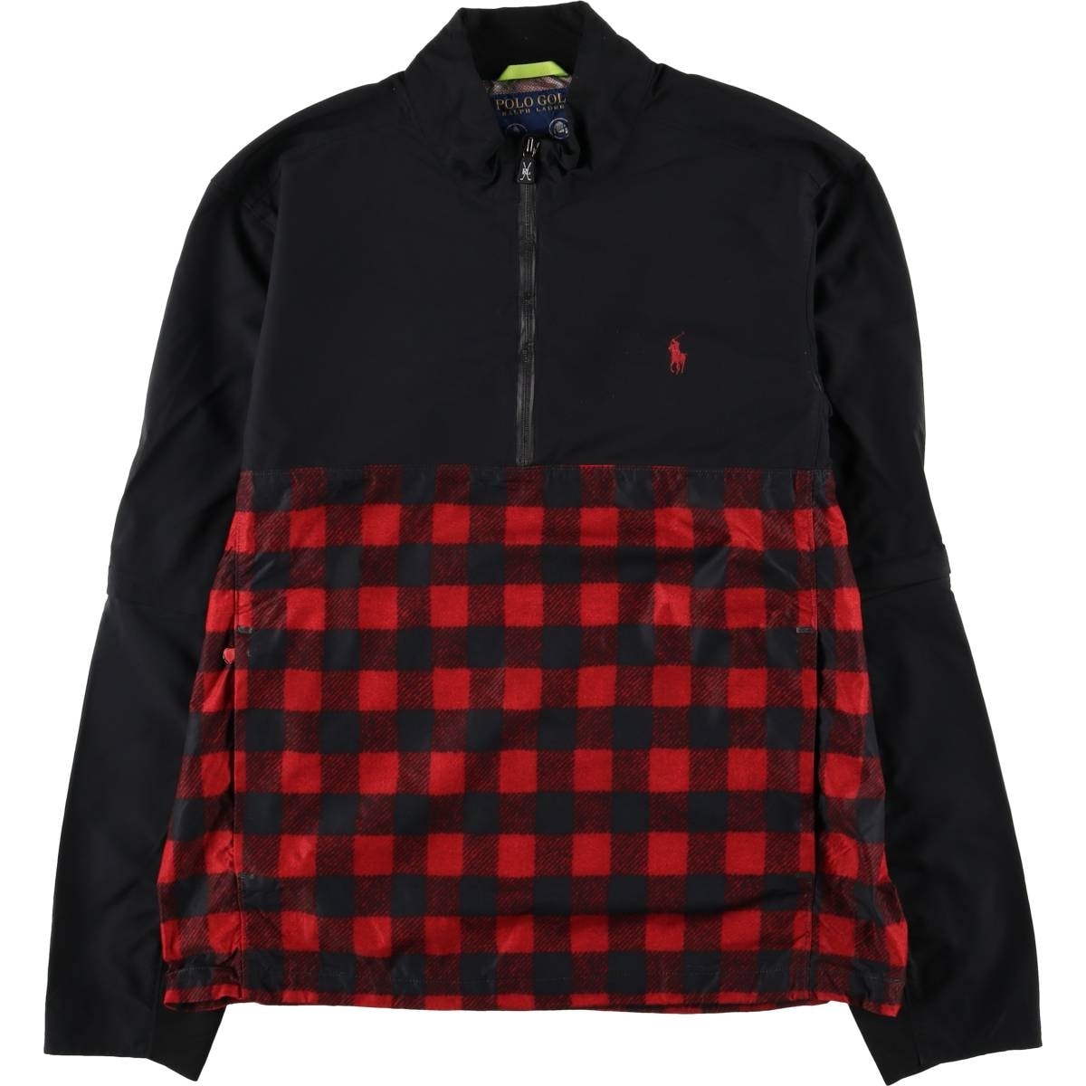 古着 ラルフローレン Ralph Lauren POLO GOLF ポロゴルフ チェック柄 バッファローチェック PACKABLE パッカブル ハーフジップ ウォームアッププルオーバー メンズM相当/eaa591192