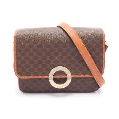 セリーヌ CELINE マカダム ショルダーバッグ バッグ PVCコーティングキャンバス レザー レディース ブラウン系 【中古】