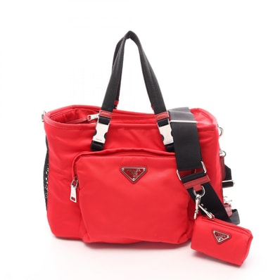 プラダ PRADA Re-Nylon ペットバッグ 2WAY ハンドバッグ バッグ ナイロン サフィアーノレザー メンズ レディース レッド系 / ブラック系 2VC030 【中古】