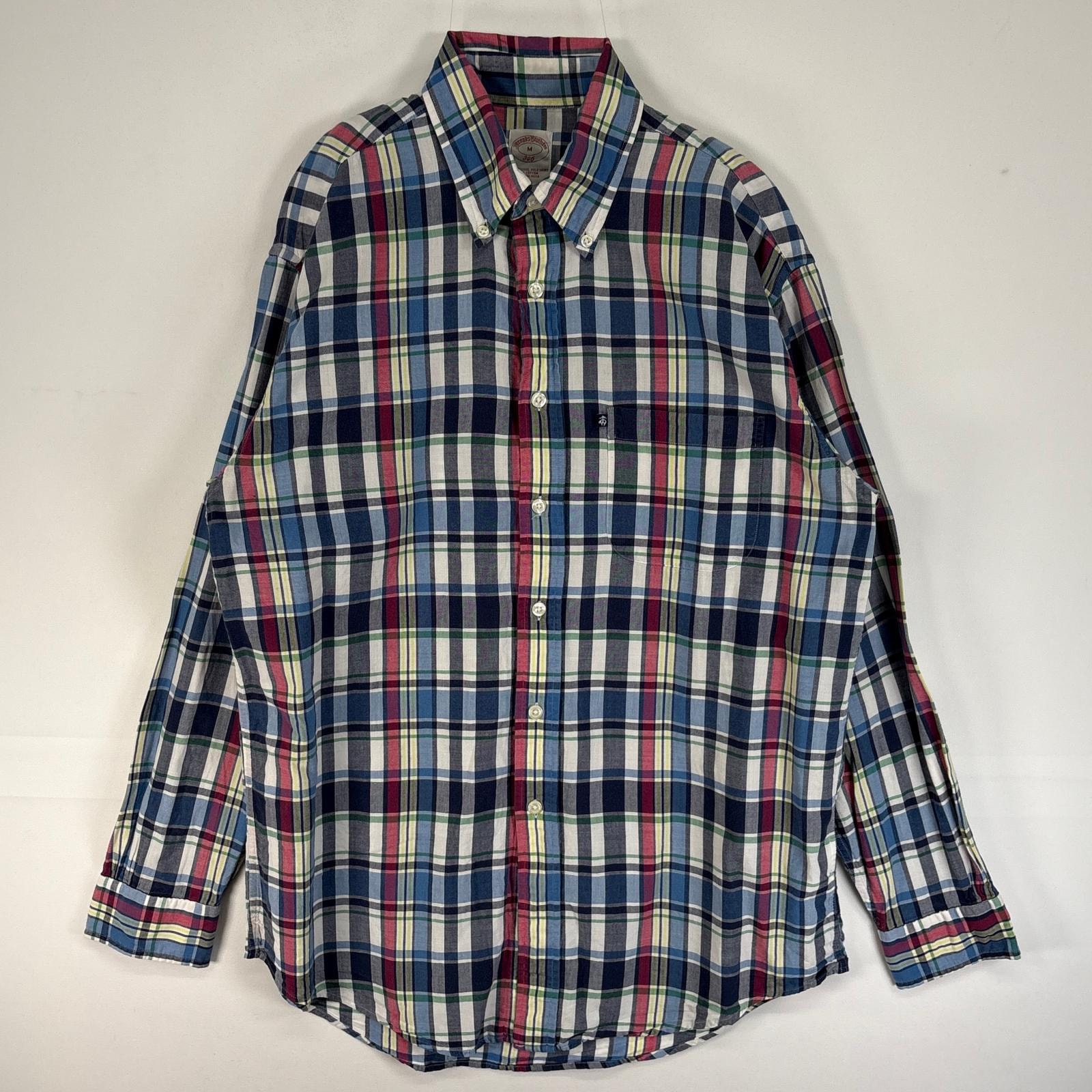 古着 ブルックスブラザーズ Brooks Brothers 長袖シャツ 薄手 チェック 346 ワンポイント ロゴ M ブルー系 マルチカラー メンズ