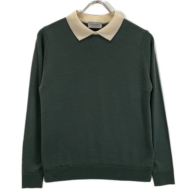 ジョンスメドレー ウール バイカラー クレリック ニット ポロシャツ S