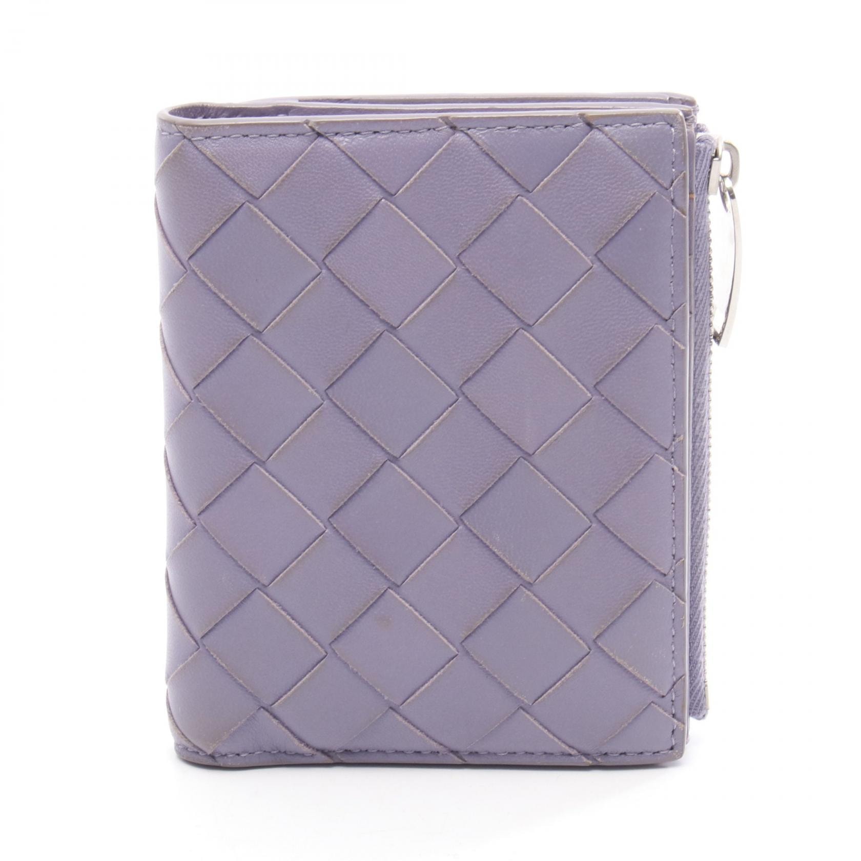 ボッテガヴェネタ BOTTEGA VENETA イントレチャート 二つ折り財布 財布 レザー レディース パープル系 【中古】