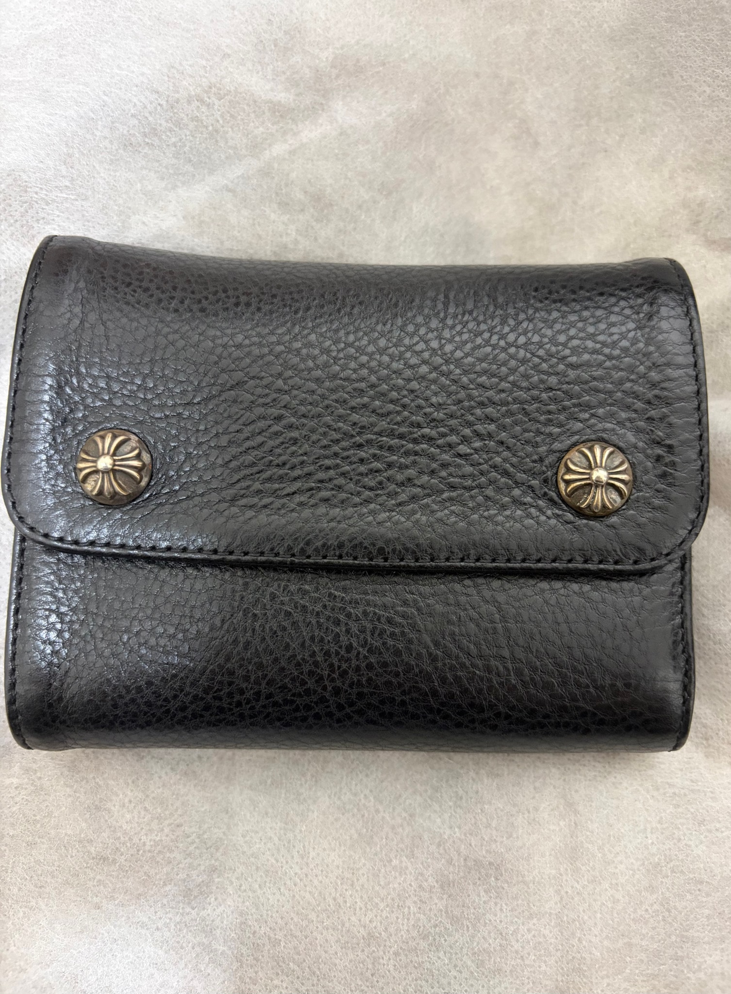 Chrome Hearts Wave Mini Cross Ball Button Leather Wallet "Black"