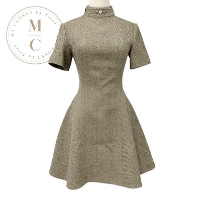 ルイヴィトン LOUIS VUITTON ワンピース ポリエステル ゴールド シルバー 21AW スタッズ ビジュー ドレス