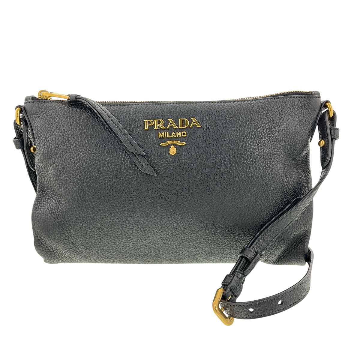 PRADA プラダ ヴィッテロフェニックス レザー ショルダーバッグ 1BH050 レザー ブラック レディース【中古】