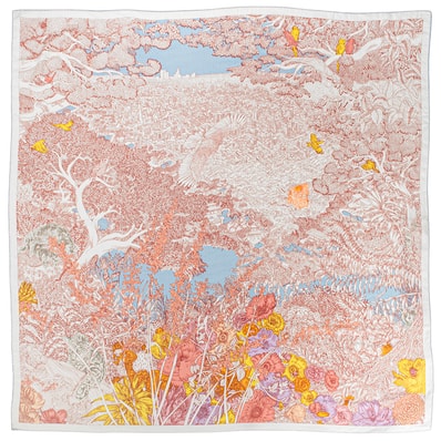 HERMES エルメス スカーフ カレ140 カレジェアン Retour a la Nature 自然回帰 243854S 11 ストール ショール カシミヤ シルク レッド マルチカラー【中古】