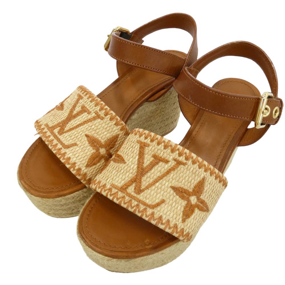 LOUIS VUITTON ルイ・ヴィトン モノグラム ジャガード バウンダリーライン ウェッジ ソール サンダル ブラウン系 36【中古】
