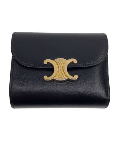 CELINE Triomphe Small Flap Wallet In Shiny Calfskin "Black"