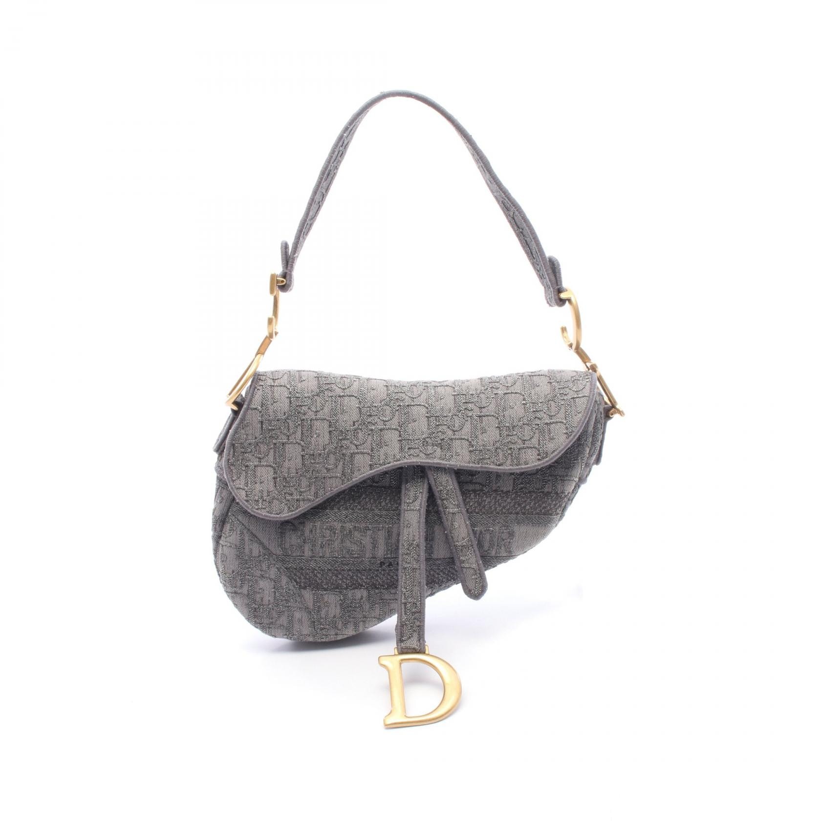 ディオール Dior サドルバッグ オブリーク ハンドバッグ バッグ キャンバス レディース グレー系 【中古】