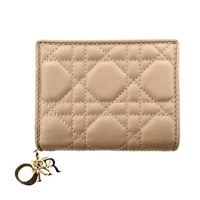 Christian Dior クリスチャンディオール LADY DIOR レディ ディオール 二つ折り財布 S0178 ラムスキン ベージュ レディース【中古】