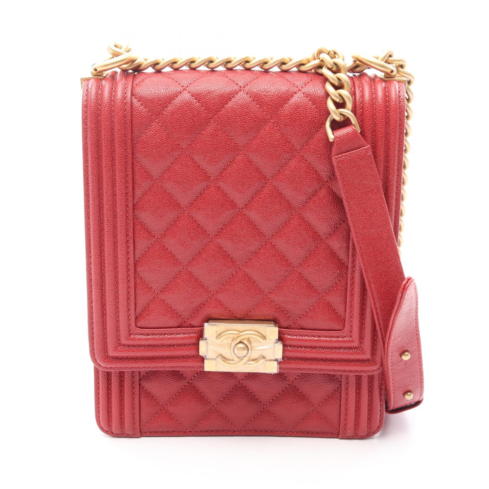 シャネル CHANEL ボーイシャネル マトラッセ ショルダーバッグ バッグ カーフ(牛革) レディース レッド系 AS0130 【中古】