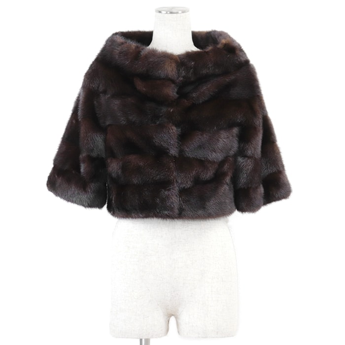 美品 フェンディ ミンク ケープ ジャケット レディース ダークブラウン 42 FENDI