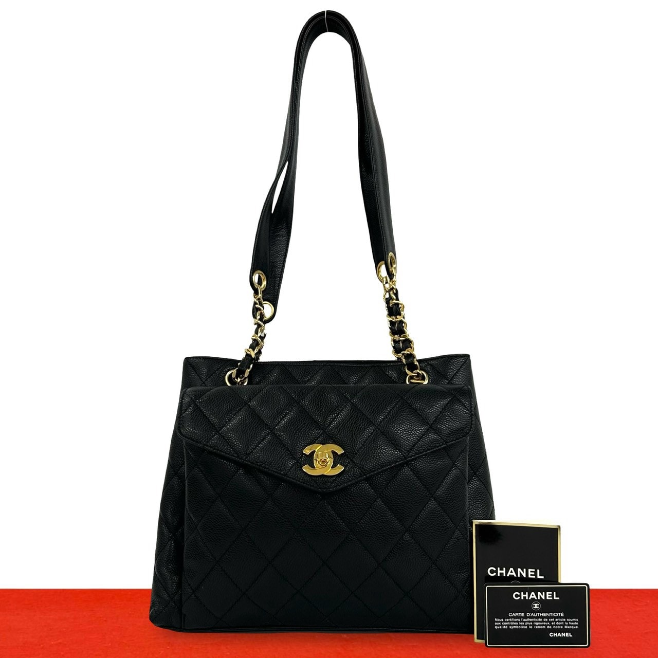 CHANEL シャネル マトラッセ ココマーク キャビアスキン トートバッグ ブラック
368-4