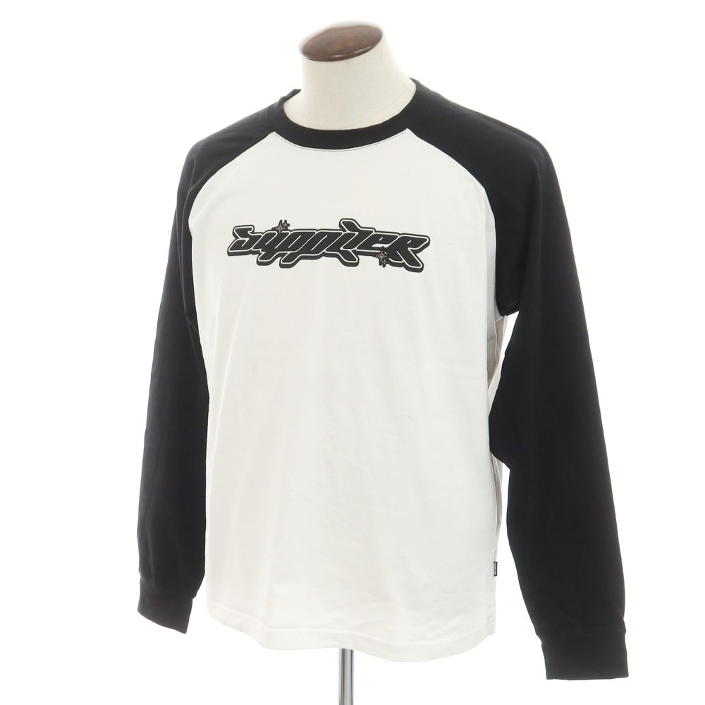 【中古】サプライヤー SUPPLIER コットン クルーネック 長袖Tシャツ ホワイトxブラック【サイズXL】【メンズ】