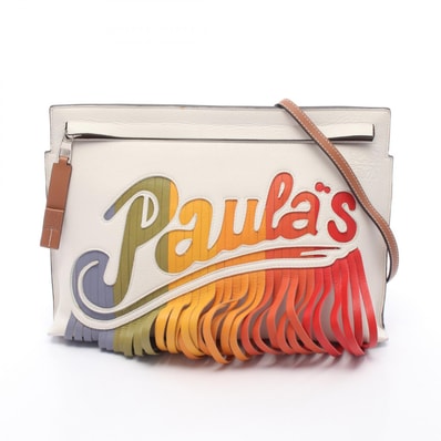 ロエベ LOEWE LOEWE × Paula's Ibiza パウラズイビザ Tポーチ ショルダーバッグ バッグ レザー レディース ホワイト系 / ブラウン系 / マルチカラー 【中古】
