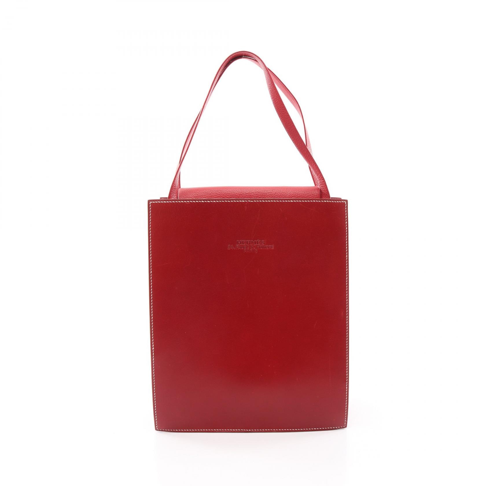 エルメス HERMES ルーシーMM ハンドバッグ バッグ カーフ(牛革) シェーブル ボックスカーフ ルージュヴィフ □B刻印(1998年製造) レディース レッド系 【中古】