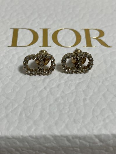 Dior Petit CD Stud Earrings Gold-Finish Metal and White Crystals "Gold"
