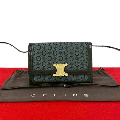 CELINE セリーヌ Cマカダム ロゴ 金具 ウール レザー ショルダーバッグ ブラウン
10327