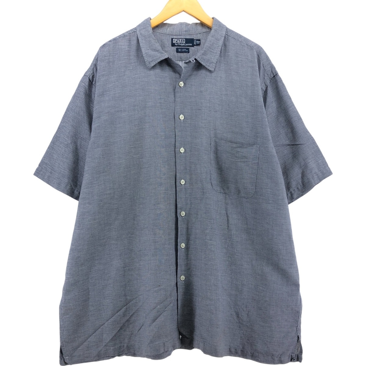 古着 ラルフローレン Ralph Lauren POLO by Ralph Lauren 千鳥格子柄 半袖 オープンカラー リネンシャツ メンズXXL相当/eaa538755