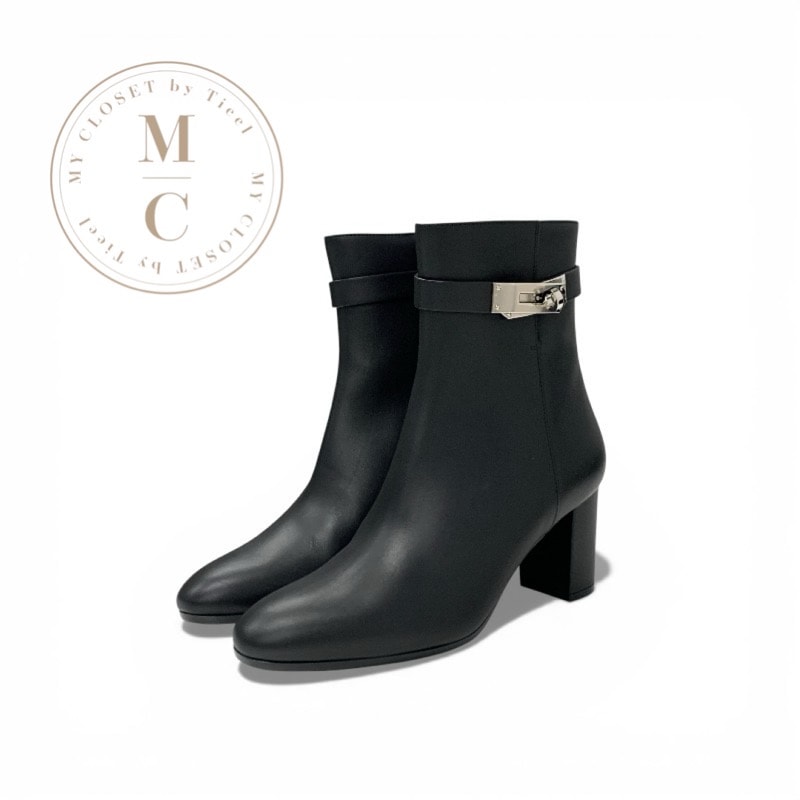 エルメス HERMES サンジェルマン ブーツ ショートブーツ 靴 シューズ レザー ブラック シルバー 未使用 ケリー金具