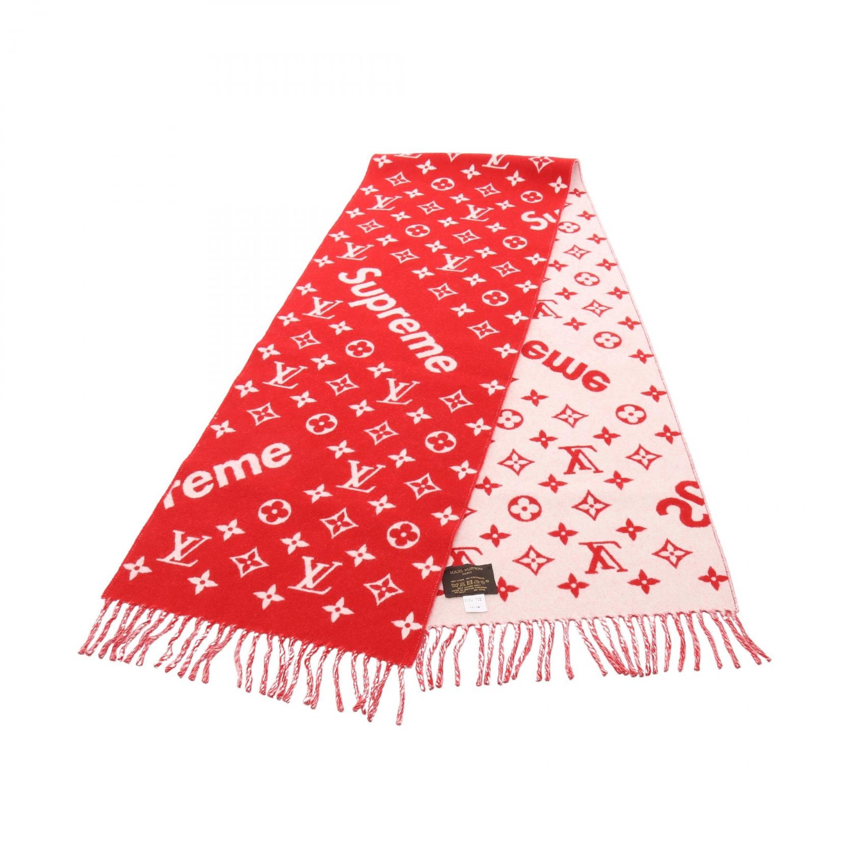 ルイ・ヴィトン LOUIS VUITTON Supreme モノグラム マフラー 衣料品 ウール カシミヤ レッド メンズ レディース レッド系 / ベージュ系 MP1890 【中古】