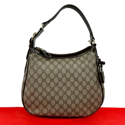 GUCCI グッチ GGスプリーム ロゴ 柄 レザー PVC ショルダーバッグ ブラウン
75435