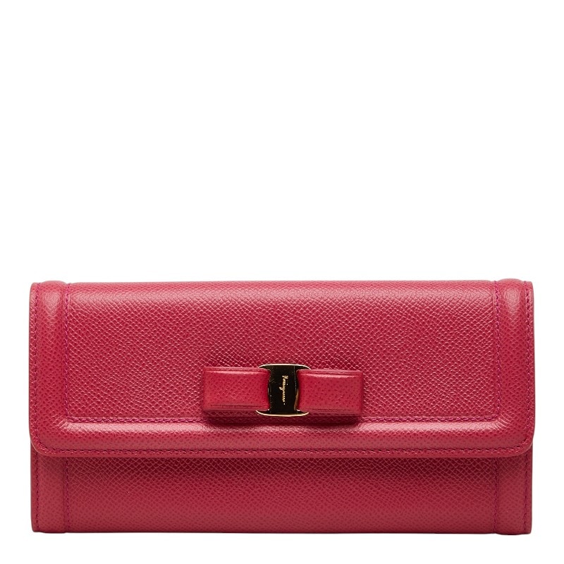 サルヴァトーレフェラガモ ヴァラリボン 長財布 ロングウォレット DP-22D154 ピンク レザー レディース Salvatore Ferragamo 【中古】