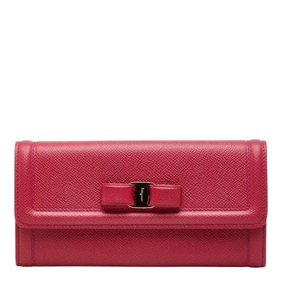 サルヴァトーレフェラガモ ヴァラリボン 長財布 ロングウォレット DP-22D154 ピンク レザー レディース Salvatore Ferragamo 【中古】