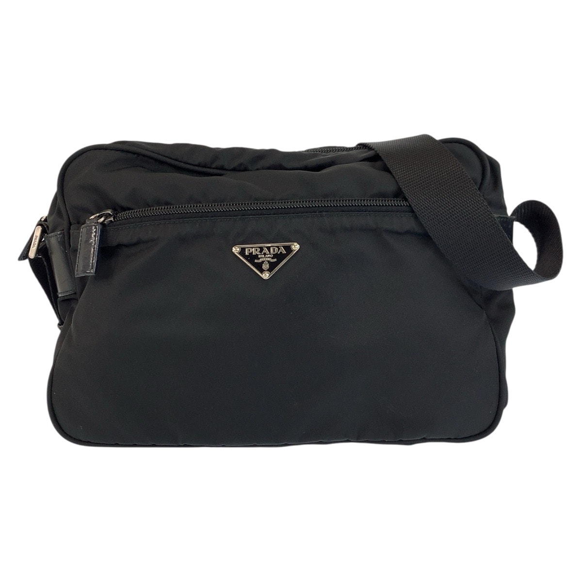 美品 PRADA プラダ テスート 三角ロゴプレート ブラック 黒 シルバー金具 ナイロン ショルダーバッグ ポシェット カメラバッグ 602166 【中古】
