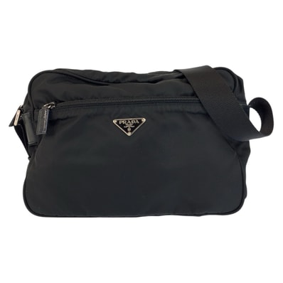 美品 PRADA プラダ テスート 三角ロゴプレート ブラック 黒 シルバー金具 ナイロン ショルダーバッグ ポシェット カメラバッグ 602166 【中古】