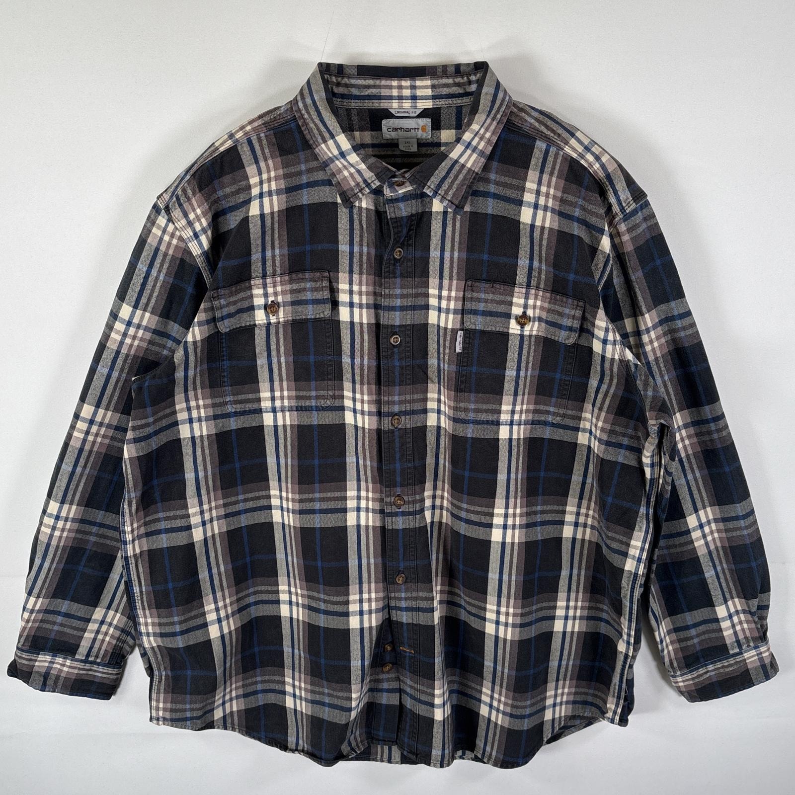 古着 カーハート Carhartt 長袖シャツ フラップポケット ワンポイント チェック柄 トリプルステッチ ORIGINAL FIT 14041  ブラック メンズ