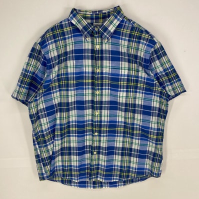 古着 ブルックスブラザーズ Brooks Brothers 半袖シャツ 胸ポケット ボタンダウン 1818 XL ブルー系 チェック メンズ