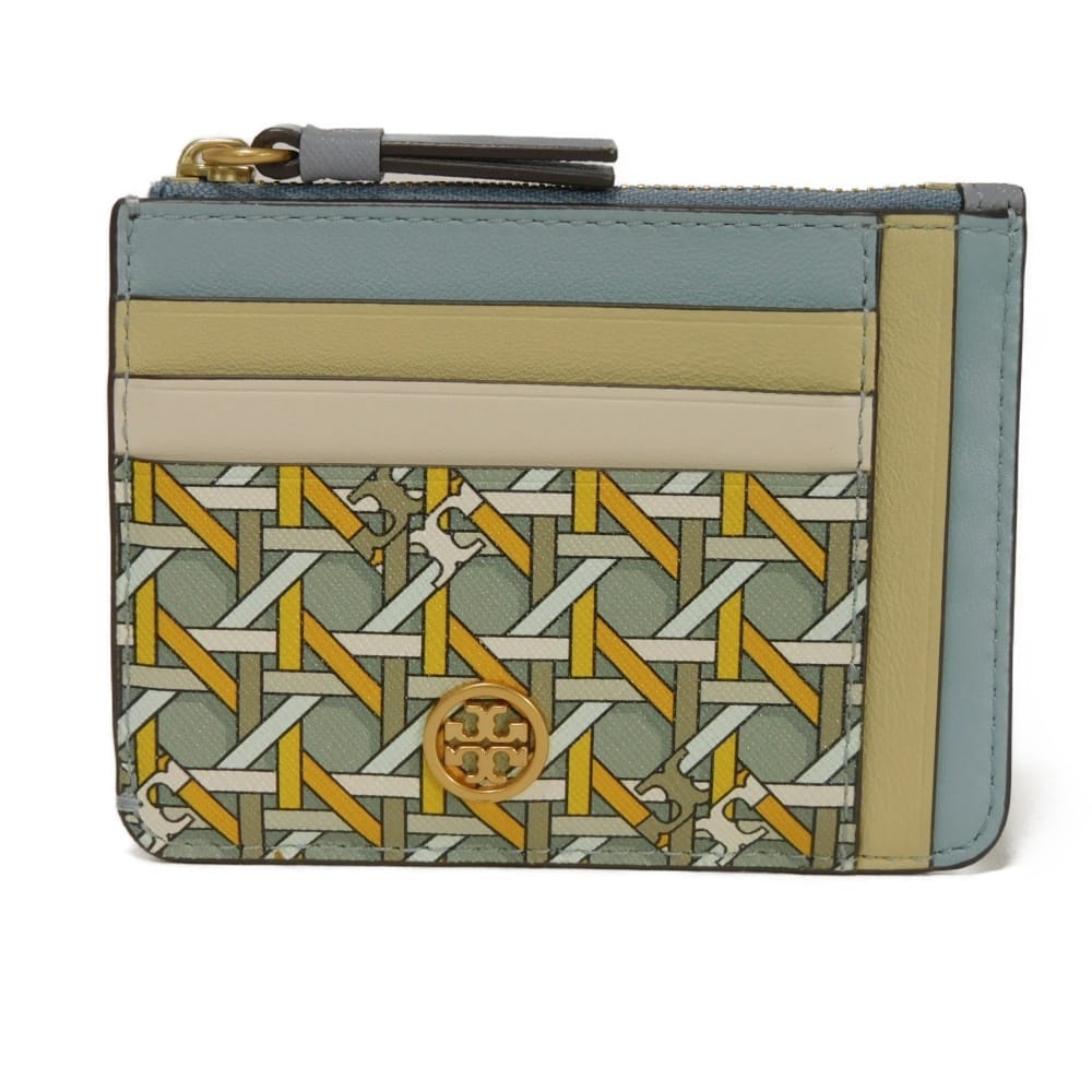 Tory Burch トリーバーチ ロビンソン フラグメントケース サフィアーノ パステル 総柄 カードケース 名刺入れ パスケース 財布 ミニウォレット ダブルT ロゴ メタル マルチカラー コインケース 79423