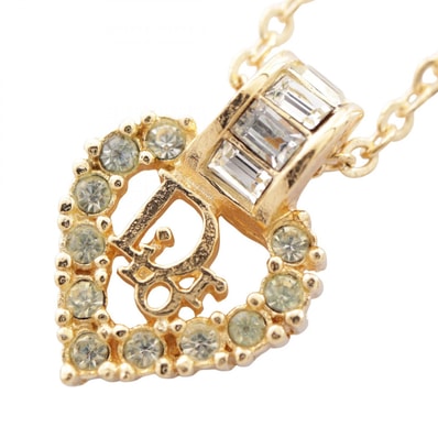 ディオール Dior ハートロゴ ネックレス ジュエリー GP(ゴールドメッキ) ラインストーン レディース ゴールド系 / クリア系 【中古】