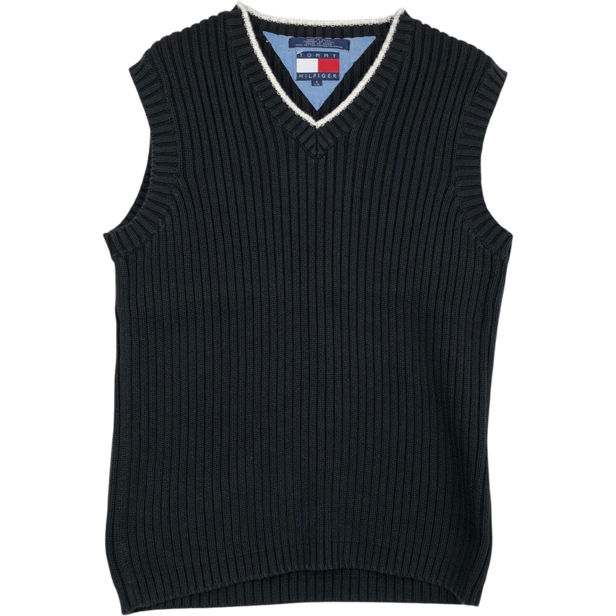 古着 90年代~ トミーヒルフィガー TOMMY HILFIGER リブ編み Vネック コットンニットベスト メンズS相当 ヴィンテージ/rab181091