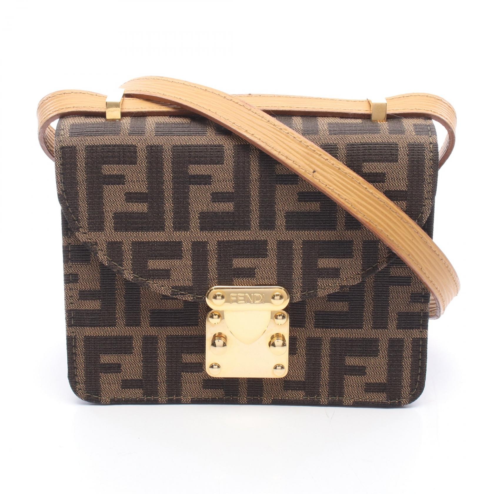 フェンディ FENDI ズッカ ショルダーバッグ バッグ キャンバス レザー レディース ブラウン系 / ブラック系 【中古】