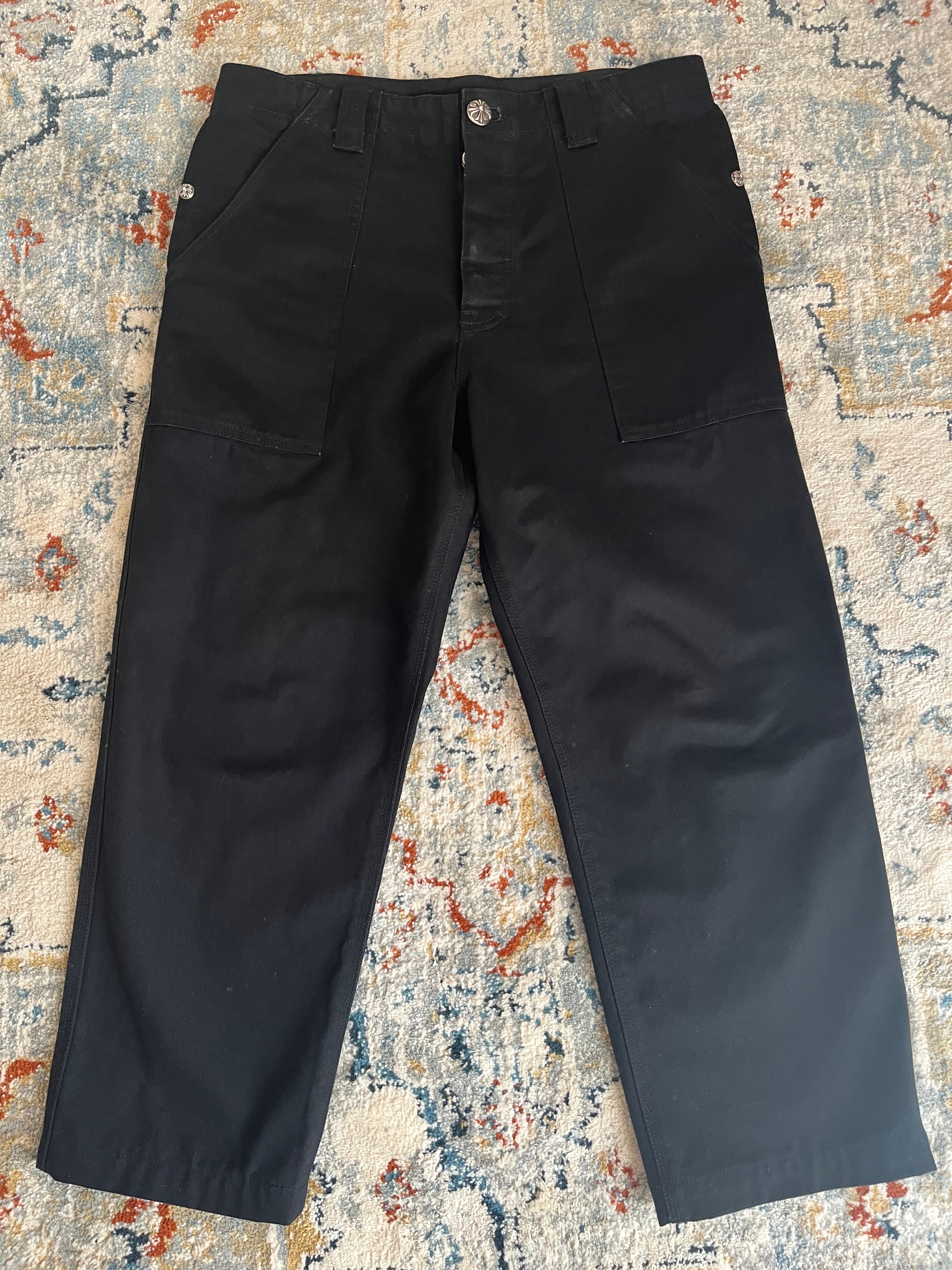 Chrome Hearts Cross Button Fatigue Long Pants "Black/Silver"