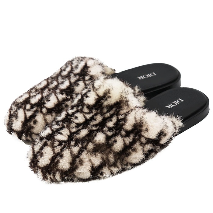 【極美品】Dior ディオール ミュール サンダル サイズ 40 メンズ ロゴ トロッター オブリーク ファー レザー シューズ 靴 袋付属 ブラウン ブラック 黒 茶色 イタリア製