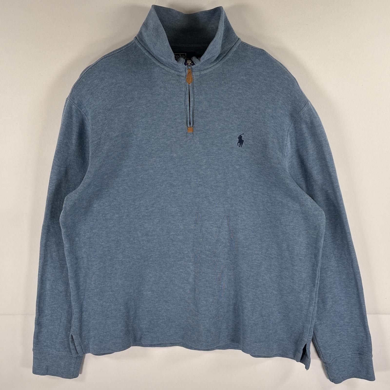 古着 ポロバイラルフローレン Polo by Ralph Lauren スウェット ハーフジップ トレーナー ワンポイントロゴ刺繍 M  水色系 メンズ