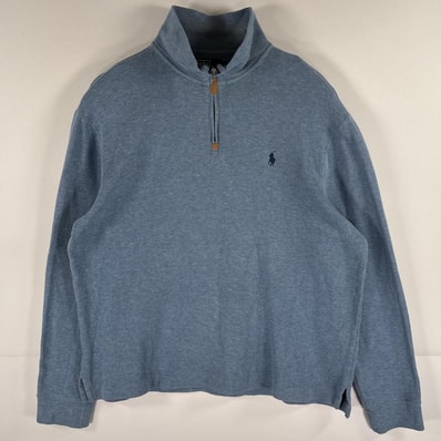 古着 ポロバイラルフローレン Polo by Ralph Lauren スウェット ハーフジップ トレーナー ワンポイントロゴ刺繍 M 水色系 メンズ