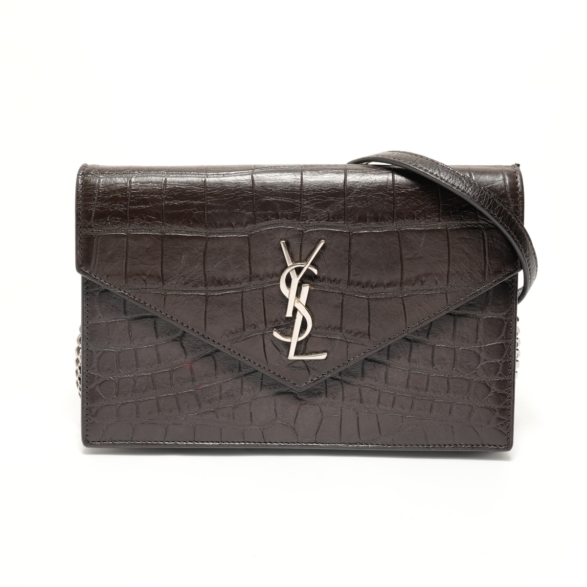 イヴ・サンローラン YSL チェーンウォレット クロコ調型押し ショルダーバッグ【中古】