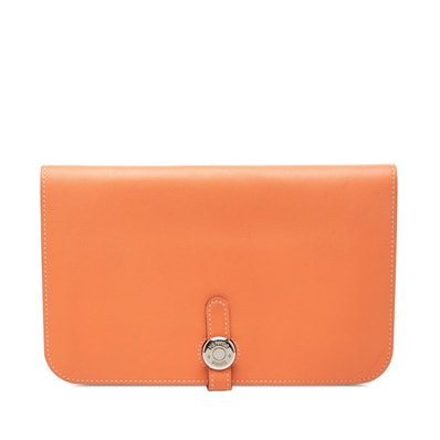 エルメス ドゴンGM 長財布 □Q 2013 オレンジ系 スイフト レディース HERMES 【中古】