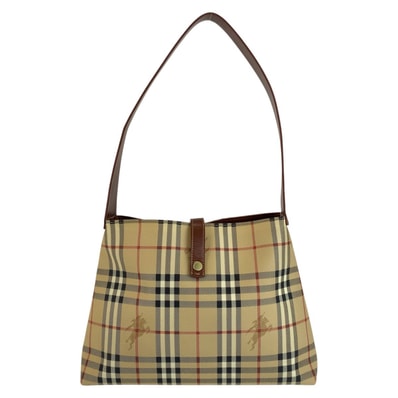 BURBERRY バーバリー シャドーホース チェック柄 ベージュ ブラウン PVC ショルダーバッグ 1-0289391 【中古】