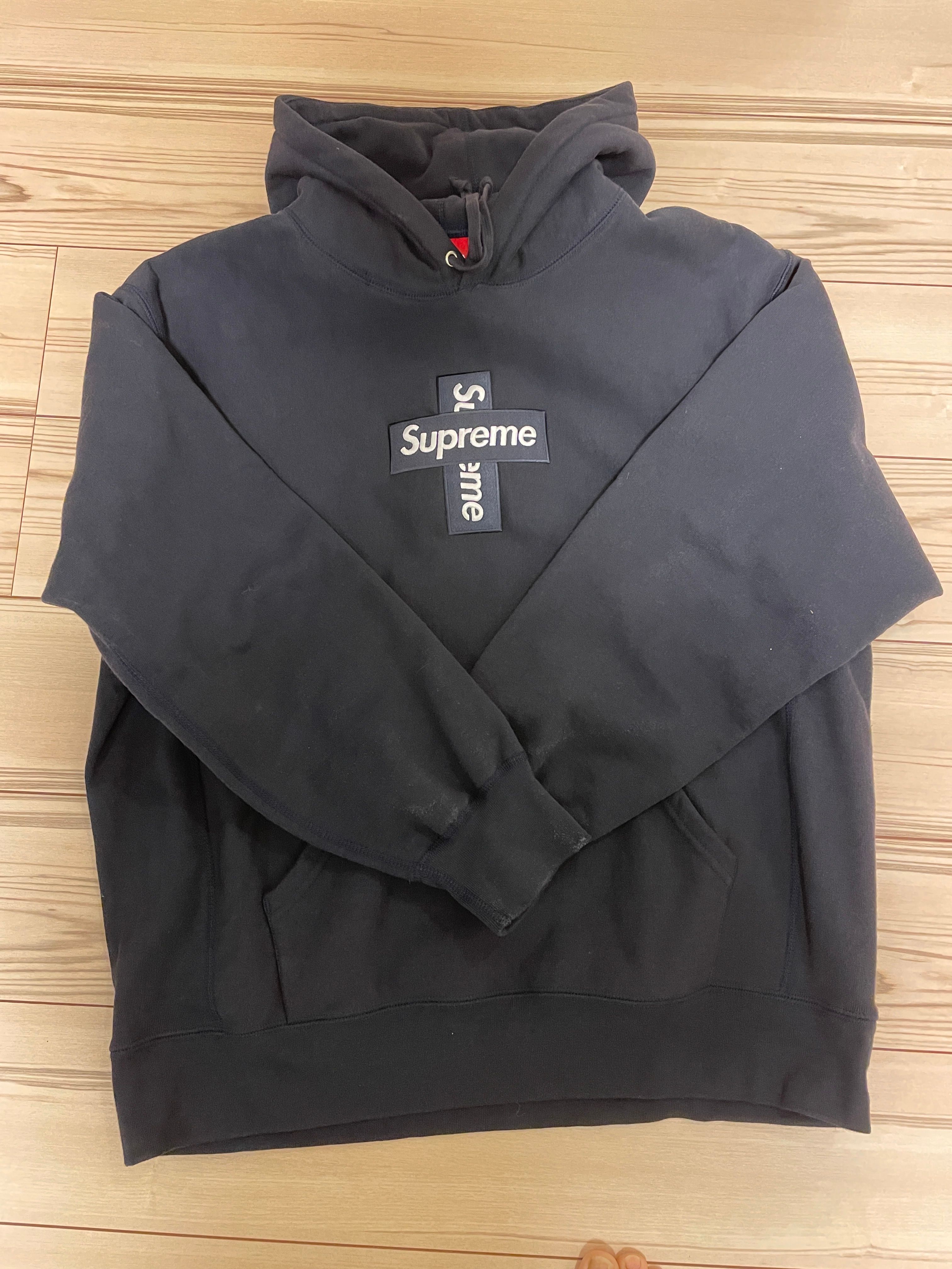 Supreme Cross Box Logo Hooded Sweatshirt "Navy"