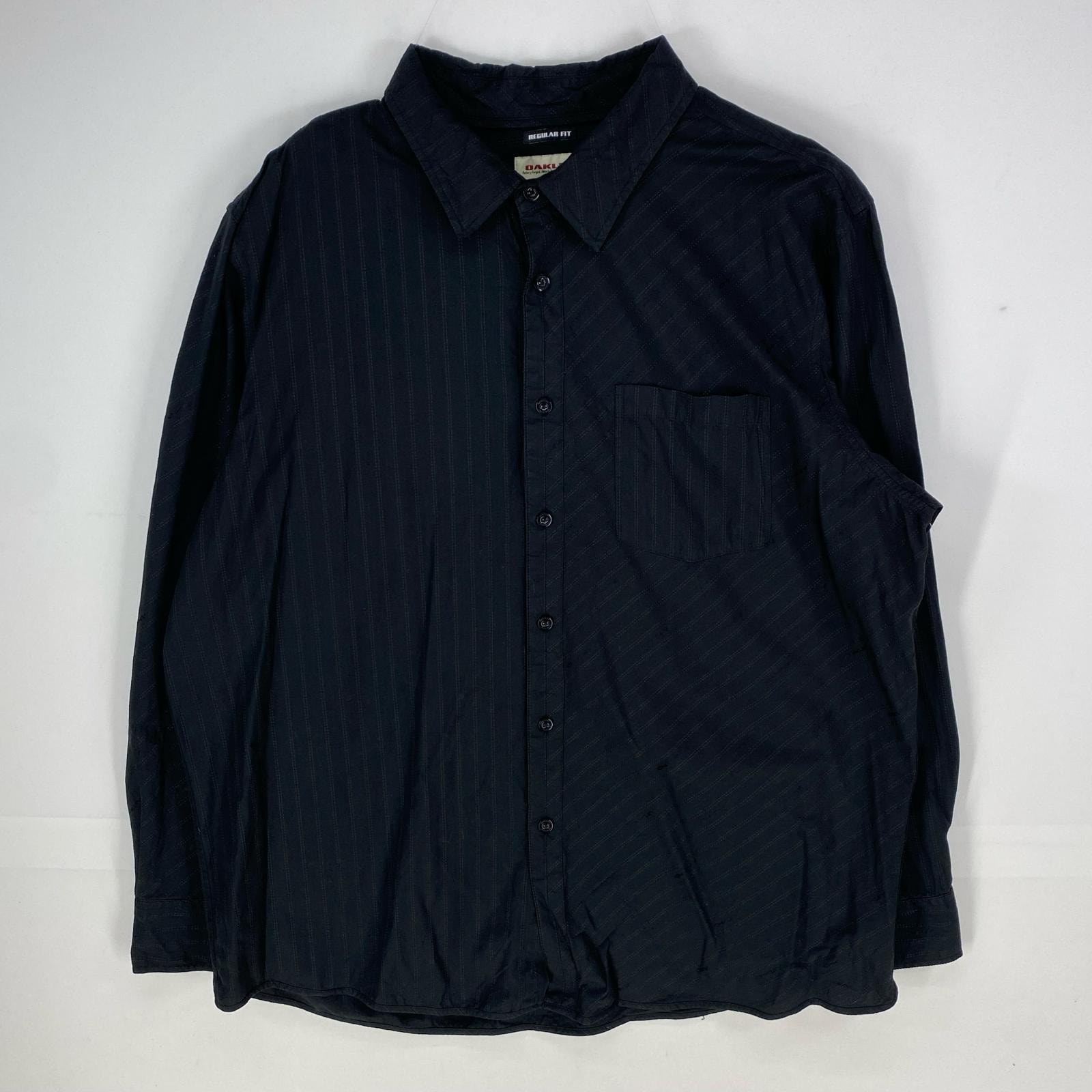 古着 オークリー OAKLEY 長袖シャツ ステッチ 開襟 大きいサイズ ロングスリーブ 胸ポケット 2XL  ブラック系 総柄 メンズ