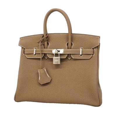 ★SALE【6ie7217-g】エルメス ハンドバッグ バーキン25 トゴ エトゥープ シルバー金具 G刻印【中古】レディース