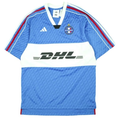 KITH NYC x adidas キスニューヨークシティ アディダス 25SS 別注 Football DHL Express Jersey フットボール DHL エクスプレス ジャージ JN3586 XS Blue Burst 半袖 ゲームシャツ Tシャツ