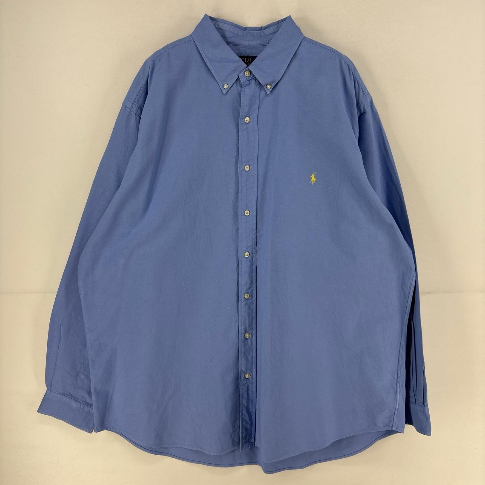 古着 ポロ・ラルフローレン POLO RALPH LAUREN 長袖シャツ ロゴ 刺繍 ボタンダウン 大きいサイズ オックスフォード 2XL 水色 メンズ