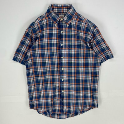 古着 ブルックスブラザーズ Brooks Brothers 半袖シャツ ボタンダウン ポケット 346 M ブルー系 チェック メンズ