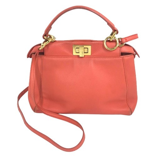 フェンディ FENDI ミニピーカブー 8BN244 肩掛け 斜め掛け カバン 2WAY ショルダーバッグ ハンドバッグ レザー サーモンピンク系